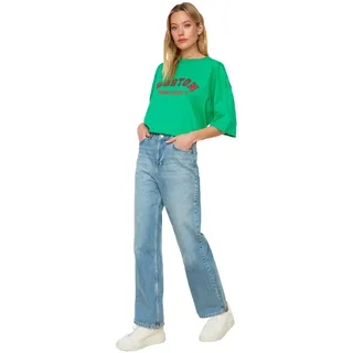 TRENDYOL Damen Trendyol -Hohe Taille 90er Jahre Breite Beinjeans Jeans Palazzo, Blau, 38