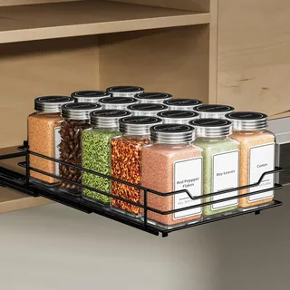 ZDDLOINP Ausziehbares Gewürzregal Für Schrank, Gewürzregal Schwarz, Gewürz Organizer Ausziehbar, Schrank Organizer Platzsparend, Schrank Organizer Küche