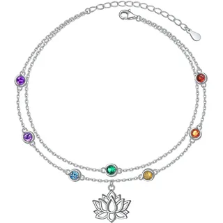 Flyow Damen Fußkettchen Böser Blick/Erstellte Türkis/Unendlichkeit/Herz/Lotusblume Geschichtet Fußkette Verstellbare Sommer Strand Knöchel Armband Schmuck Geschenk