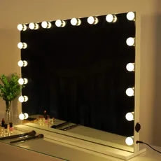 HOMPEN Schminkspiegel mit Beleuchtung, Hollywood-Kosmetikspiegel mit dimmbaren LED-Lampen und 3 Farbmodi, Dimmbarer Tisch-Kosmetikspiegel mit 18 LED-Leuchten, Großformat, 80 * 60cm