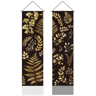 AHANDMAKER 2er Pack Schwarz Goldener Botanischer Wandteppich Boho Wandteppich Mit Blättern Modern Pflanzen Vertikal Lang Ästhetisch Für Schlafzimmer Und Wohnzimmer 13 x 51 Zoll