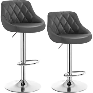 WOLTU 2er Set Barhocker Barstuhl leichte reinige Kunstleder, Gute gepolsterte Sitzfläche, Höhenverstellbar 360° Drehbar, Farbwahl, Grau - Grau