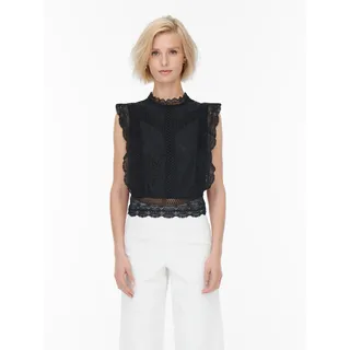 Spitzenshirt ONLY "ONLKARO – Spitzentop mit Stehkragen für elegante Looks", Damen, Gr. S, schwarz, Web, Obermaterial: 44% Nylon, 37% Baumwolle, 17% Viskose, 2% Lyocell, unifarben, kurz, hoch geschlossener Ausschnitt, Shirts Spitzenshirt, regular fit, feminin, Web, Materialmix, hochgeschlossen, Topseller