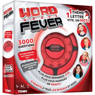 TOMY Word Fever Elektronisches Ratespiel/Wortsuche mit Sounds, 3000 Fragen – Familie, geeignet für Erwachsene und Kinder ab 7 Jahren