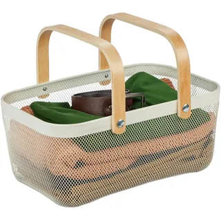 Relaxdays Drahtkorb mit Henkel Aufbewahrungskorb eckig 43 x 27 x 18 cm weiß