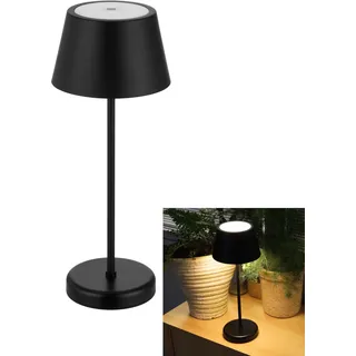 REV LED Akku Tischlampe – Tischleuchte für Schlaf- & Wohnzimmer, Garten - 38cm, IP44, Touch, Dimmbar – Nachttischlampe kabellos, schwarz