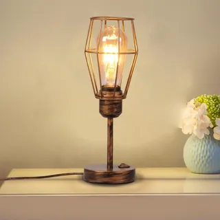 TWSXTE E27 Tischleuchte Metallkäfigleuchte Tisch LED Schreibtisch Nachttischlampe Schlafzimmer Lesen Rustikal Industrielle Vintage LED Nachttischlampe Dekorativ (ohne Glühbirne)