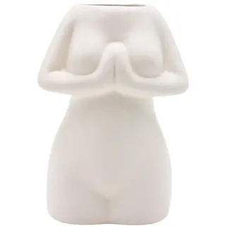 Dekohelden24 Keramik Vase als Frauenkörper, Blumenvase in weiß, Größe L/B/H: ca. 8 x 6 x 12 cm