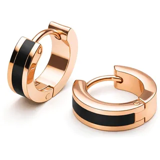 THIORA Creolen Ohrringe Damen Edelstahl Emaille Roségold Schwarz 13 mm