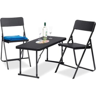 Relaxdays Gartenmöbel Set, Klappbar, Schwarz, One Size