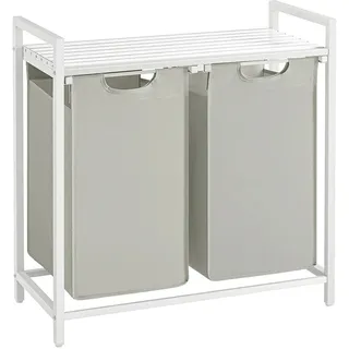 VASAGLE Wäschekorb 2 Fächer 33 cm x 73 cm x 72 cm Weiß 92 l