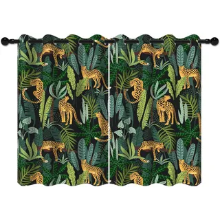 YONGFOTO 117x138cm Dschungel Safari Verdunkelungsvorhänge für Schlafzimmer Wilde Tiere Wildtiere Leoparden Tropische Blätter Wald Fensterbehandlungen für Kinderzimmer, 2 Paneele mit Ösen