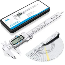 eSynic Digitaler Messschieber 150mm/ 6 Zoll Edelstahl Schieblehre Elektronisch Messschieber Zoll/Metrisch/Fraktion Umrechnung für Abständen Durch- Tiefen- Innendurch- Außendurchmesser- Silber