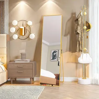 Rechteckiger Kosmetikspiegel aus gehärtetem Glas, goldfarbener Aluminiumrahmen, 1400 x 400 mm, elegantes, modernes Design für Schlafzimmer oder Badezimmer - Gold