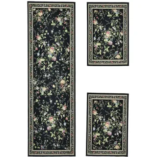 Theko Flachwebteppich Flomi Bettumrandung 70x400 cm , Textil , Floral , Freiform , 70x400 cm , für Fußbodenheizung geeignet , Teppiche und Böden, Teppiche, Webteppiche