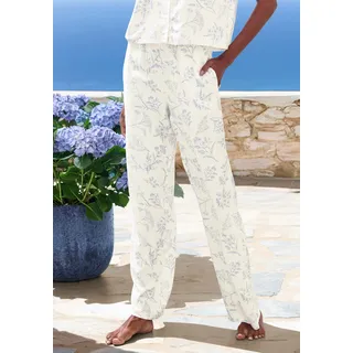 Pyjamahose LASCANA, Damen, Gr. 46, N-Gr, blau (ecru), Web, Obermaterial: 100% Viskose, bedruckt, weit lang, Hosen Pyjamahose, mit elastischem Bund in gesmokter Optik, Topseller