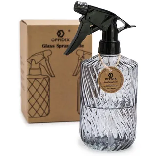 OFFIDIX Glas-Sprühflasche, Handdruck-Pflanzennebel, 0,45 l, Sprühflasche mit verstellbarer Düse für Innen- und Außenbereich, Gartenarbeit oder Hausreinigung (grau)