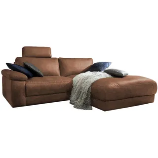 KAWOLA Sofa Lola Ecksofa Leder braun mit motorischer Relaxfunktion Recamiere rechts, - Braun
