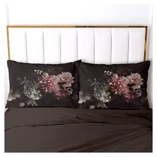 Bettwäsche Blumen 135x200cm Schwarz Vintage Floral Blüten Bettbezug Set aus weicher Mikrofaser mit 1 Kissenbezug 80 x 80cm für Einzelbett - Schwarz