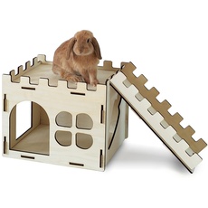 HIIMALEX Extra großes, stabiles Kaninchenschloss-Versteck für den Innenbereich, Kaninchen, Spielhaus mit Treppe, runde Kanten, abnehmbare Lebensräume für Kaninchen, Igel, Meerschweinchen, Chinchilla,