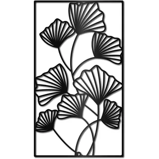 CREATCABIN Ginkgo-Blatt-Wanddekoration Metall,Schwarze Blätter,Wandbehang,Dekor,Eisen-Wandkunst,Minimalistische Ginkgo-Linien,Silhouette,Skulptur,Dekoration,Schild,Rechteckiger Rahmen Für Yoga,30x20cm
