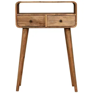 Artisan Furniture Konsole Mini Geschwungen Eichenoptik, 2 Schubladen und Offenes Fach, Beige , Metall , Echtholz,Mangoholz , Holz Optik , Rechteckig , 60x90x30 cm , FSC 100%, Handmade in India , Wohnzimmer, Wohnzimmertische, Konsolentische