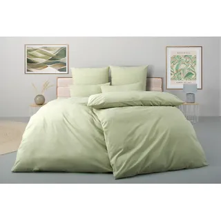Bettwäsche OTTO HOME "Melli", hellgrün, B/L: 135cm x 200cm, 1 Stk., 1 Stk., Linon, B/L: 80cm x 80cm, 2 Stk., Linon, Obermaterial: 100% Baumwolle, Bettwäsche, Bettwäsche, Bettwäsche aus Baumwolle, Leinen-Look in Melange-Optik