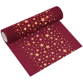 MODERNO Tischläufer Vlies Wein-Rot mit Goldenen Sternen – 5 m Länge, 20 cm Breite, Weihnachtsdeko für Festliche Tische & Events