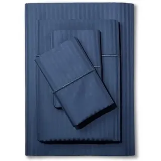 Feather &amp; Stitch Bettwäsche-Set, Fadenzahl 500, 100% Baumwolle, gestreift, 4-teilig, atmungsaktiv, weiches Satingewebe, 45,7 cm Tiefe Tasche, luxuriöse Bettwäsche (voll, dunkelblau)