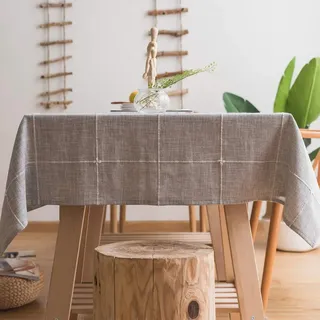 Plenmor Leinenoptik Tischdecke Quadratisch 150 x 150 cm, Abwaschbar Tischdecke für Küche,Garten, Party, Outdoor (Plaid Grey, 150 x 150 cm)