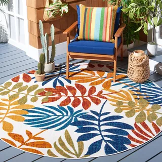 Safavieh Modern Teppich für Innen - & Außenbereich - Cabana Collection, Kurzer Flor, Creme und Rot, 120 x 120 cm