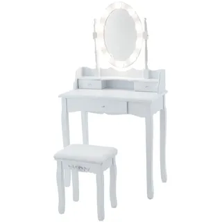 Costway Schminktisch mit Hocker, 360° drehbarem Spiegel, 10 dimmbaren LED-Birnen & abnehmbarer Oberteil, Frisiertisch, Kosmetiktisch 75x40x146cm Weiß - Weiß