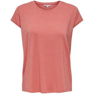 ONLY Damen Onlclaudia S/S Glitter Stripe JRS Basic Top Mit V-Ausschnitt Und Glitzer-Detail, Georgia Peach, Small