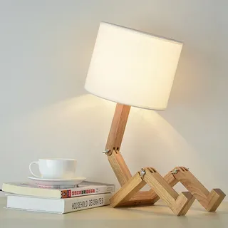 ELINKUME® Kreative Roboter Schreibtischlampe, Verstellbare kann Bücher setzen Holz Nachttischlampe mit Stoff Lampenschirm E27 Schraube für Kinder Schlafzimmer Büro Wohnzimmer Dekorative
