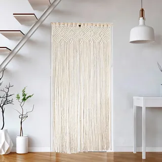 OUGPIU Makramee Boho Vorhang 80x200cm Wandbehang Türvorhang Fenstervorhang,Fadenvorhang Handmade,Baumwolle Gewebte Wandteppich Tapisserie Raumteiler,für Traubogen,Hochzeit,Wohnzimmer,Wand Dekor