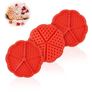 3 Stück Silikon Waffelform Airfryer, Rot Herzform Backform Silikon, 5 Mulden Waffelform für Airfryer, Kuchenform Herz Backform, Waffeleinsatz für Heißluftfritteuse