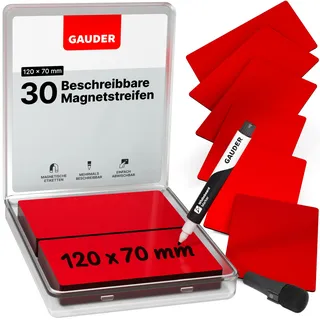 GAUDER Magnetstreifen beschreibbar | Magnetschilder zum Beschriften | Magnetkarten für Kanban Board, Whiteboard & Tafel (120 x 70 x 0,8 mm)