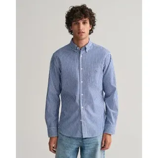 Gant für Herren. 3000130 Blau gestreiftes Popeline-Hemd Regular Fit (L), Lässig, Baumwolle, Klassisch, Langarm
