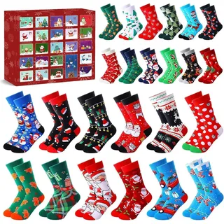 Adventskalender Socken 24 Paar Baumwolle Weihnachtskalender Kuschelsocken Damen Herren Universalgröße