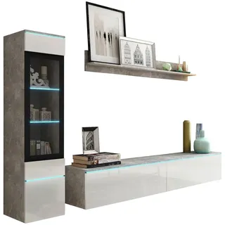 P & B Wohnwand VERA | BETONOPTIK/WEISS HG.