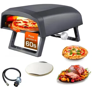 Avilia Pizzaofen mit Gasplatte, drehbar, 4000 W, mit einer Temperatur von bis zu 500 °C, ermöglicht ein gleichmäßiges und schnelles Garen – klappbarer Boden