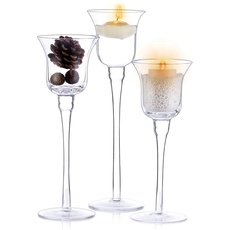 NUPTIO Teelicht Kerzenhalter aus Hurrikan 3 Stück, Hochzeitsschmuck Kerzenhalter aus Glas, Kerzenständer Glas für Teelicht & Stumpenkerzen, Teelichtgläser Votivkerzenhalter für Weihnachten Deko