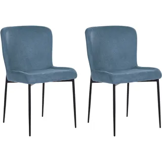 Beliani Esszimmerstuhl Polyester blau schwarz 2er Set