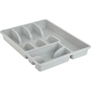 Engelland 1 x Besteckkasten Besteckkorb mit 6 Fächern, Kunststoff, BPA-frei, Farbe: Hellgrau, Maße: 38 x 29 x 5 cm