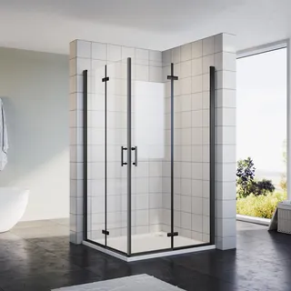 Sonni 90x100 cm Eckeinstieg Duschkabine Schwarzes Dusche Falttür 180o Duschwand Duschabtrennung Nano 6mm Glas Faltdusche Höhe 195 cm Drehfalttür