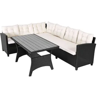 CASARIA Polyrattan Lounge-Set Schwarz/Creme WPC Tischplatte