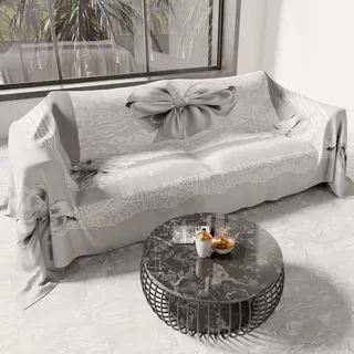 PETTI Artigiani Italiani - Sofadecke und Überwurf aus Mikrofaser – Vielseitige Tagesdecke für Sofa, Bett und Tisch, Waschbar, Schützend, Made in Italy, Graue Schleife, 260 x 270 cm