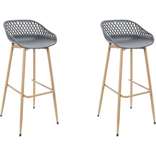 HOME DECO FACTORY 2er-Set Barhocker Malaga Außen Grau und Braun | Metall und Kunststoff, 2er-Set Barhocker Malaga, Außenmöbel, bequeme Sitzfläche, Höhe 76 cm, Grau und Braun