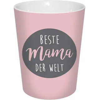 Infinite by GEDA Labels 12717 Porzellanbecher 'Beste Mama der Welt' V-Mug, Porzellan, rosa/grau, 8,5 x 8,5 x 10 cm