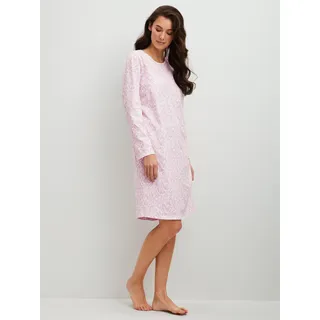Nachthemd CALIDA "Blooming Nights", Damen, Gr. M (44/46), N-Gr, rosa (fragrant lila), Single Jersey, Obermaterial: 100% Baumwolle, bequem kniefrei, Rundhals, Kleider Nachthemd, Allover-Print, Pure Cotton, Langarm, atmungsaktiv, weich